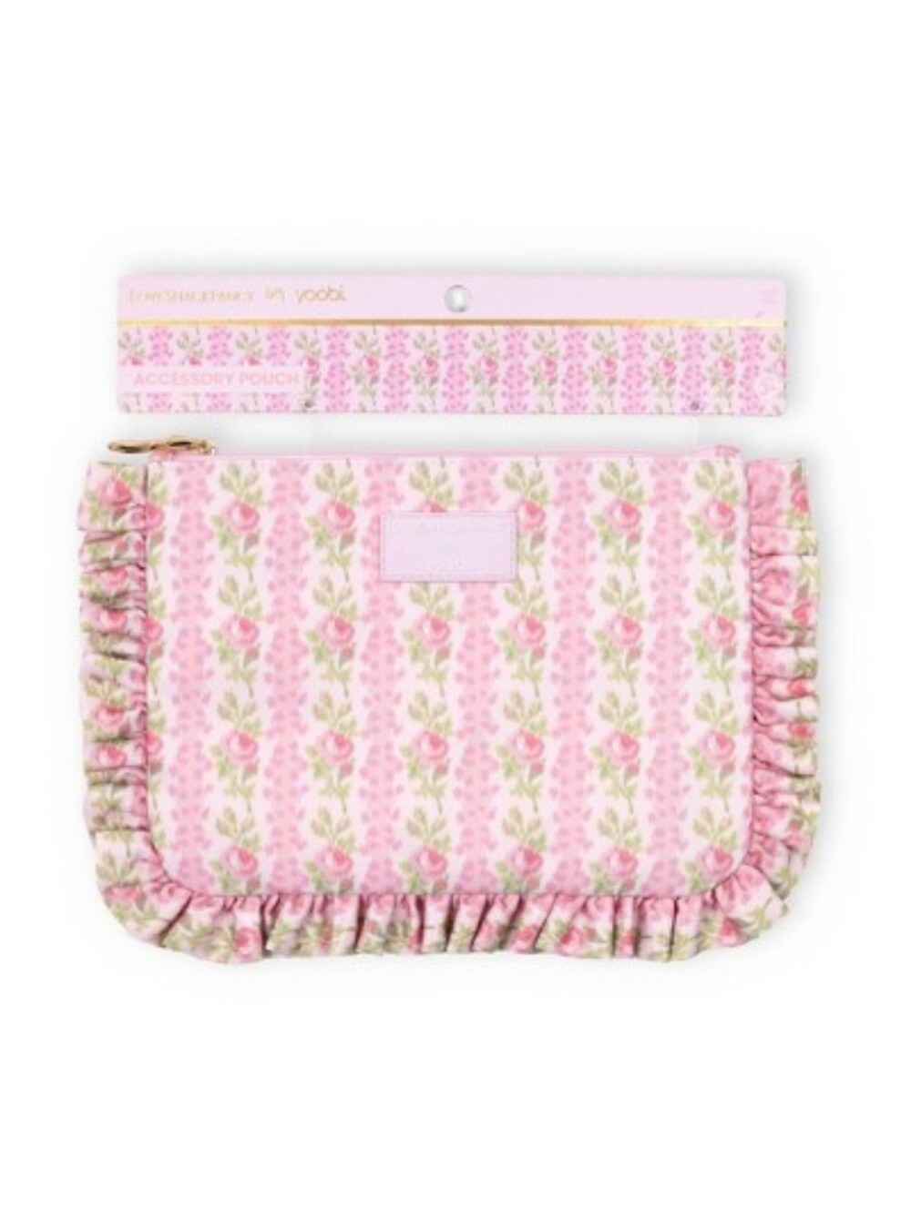 LoveShackFancy Pink Floral Ruffle Accessory Pouch